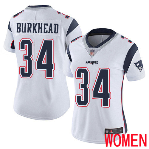 New England Patriots Football #34 Vapor Limited White Women Rex Burkhead Road NFL Jersey